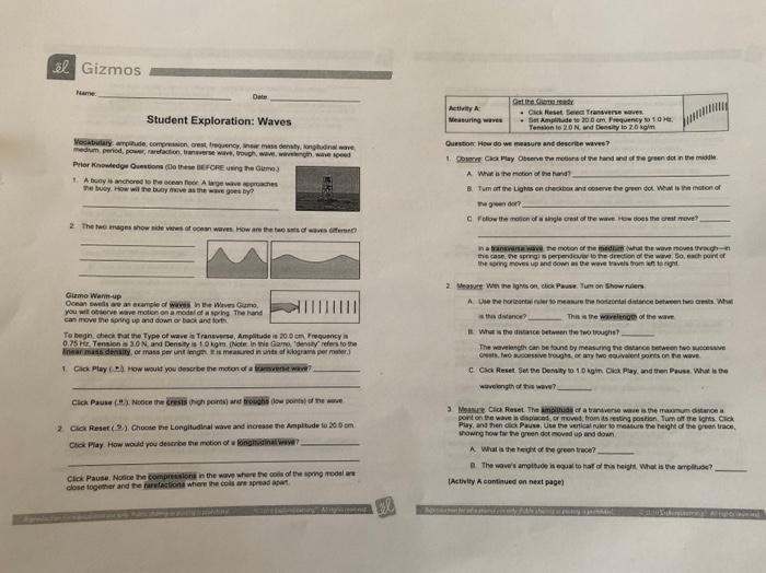 Student exploration longitudinal waves answer key