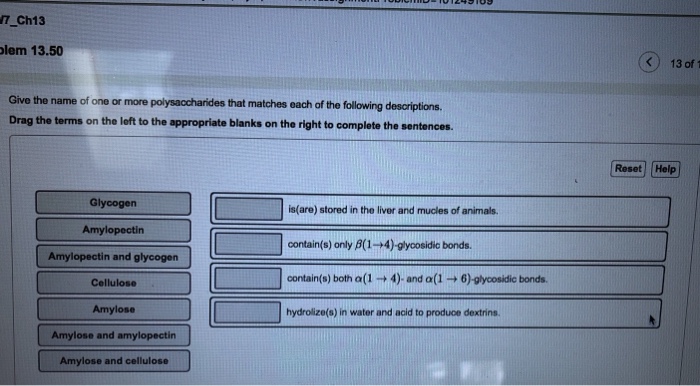 Match each description with the correct polysaccharide.